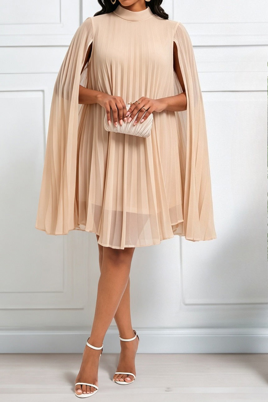 Pleated Cape Sleeve A Line Midi Dress Lavish Daily