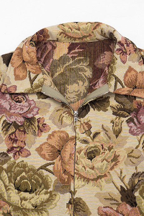 Floral Jacquard Zip-Front Collared Jacket Lavish Daily
