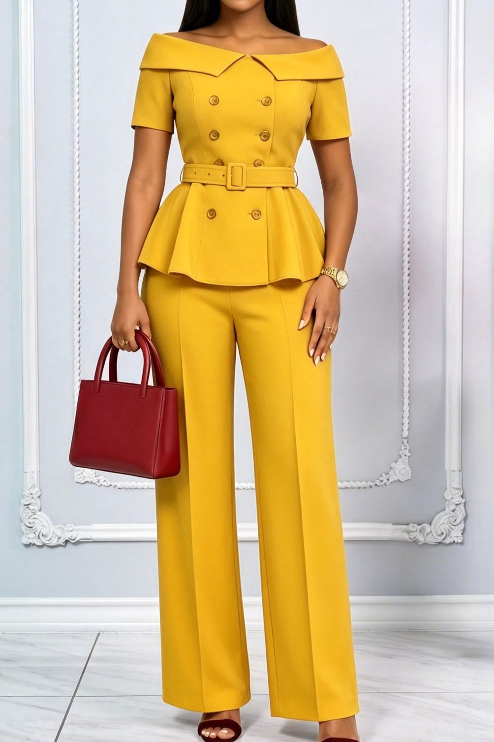 Off-Shoulder Peplum Pant Set Lavish Daily