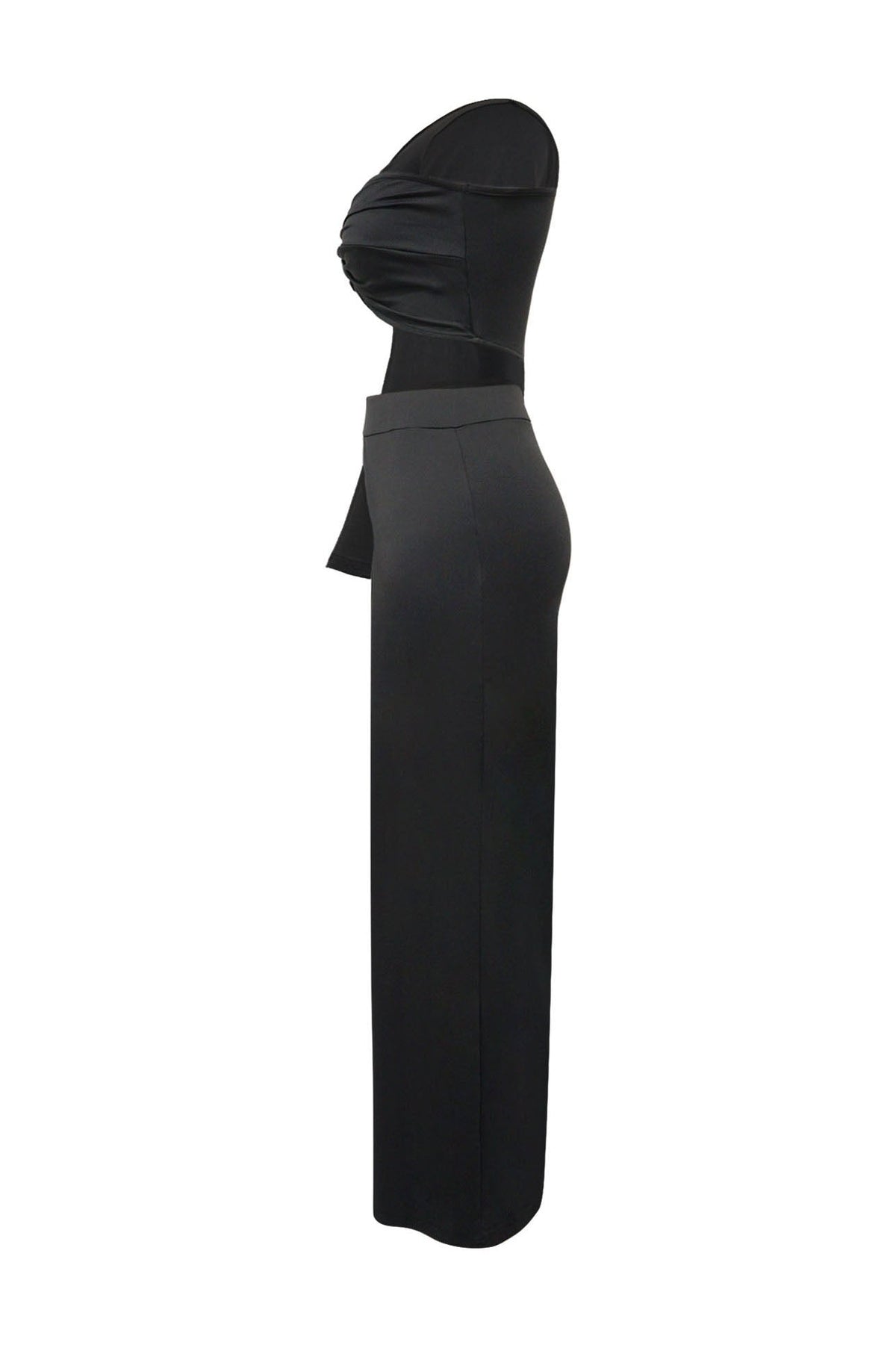 Asymmetrical Twist Crop Top & Draped Wide Leg Pant Set Lavish Daily