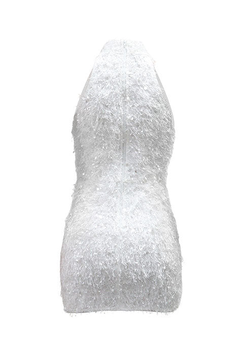 Sequin Embellished Textured Halter Mini Dress Lavish Daily