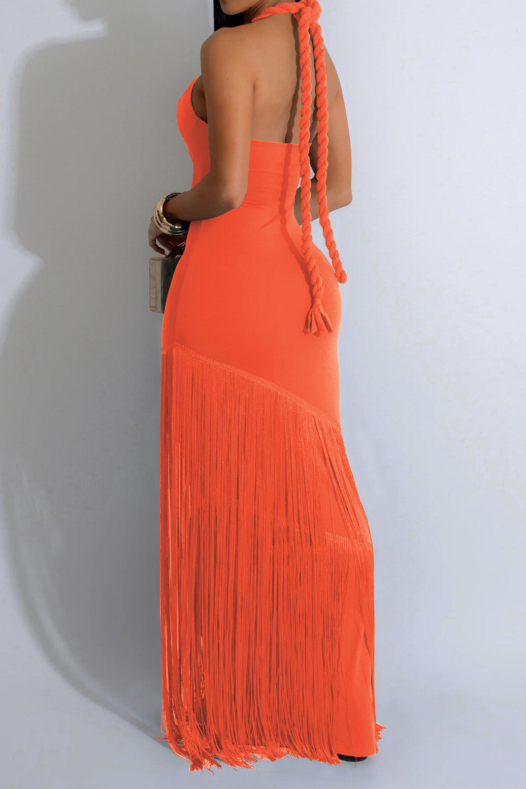 Halter Cutout Fringe Maxi Dress Lavish Daily