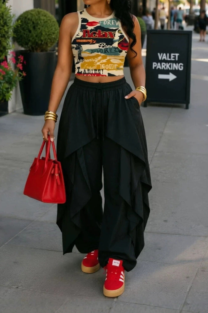 Layered Drape Wide Leg Pant Lavish Daily