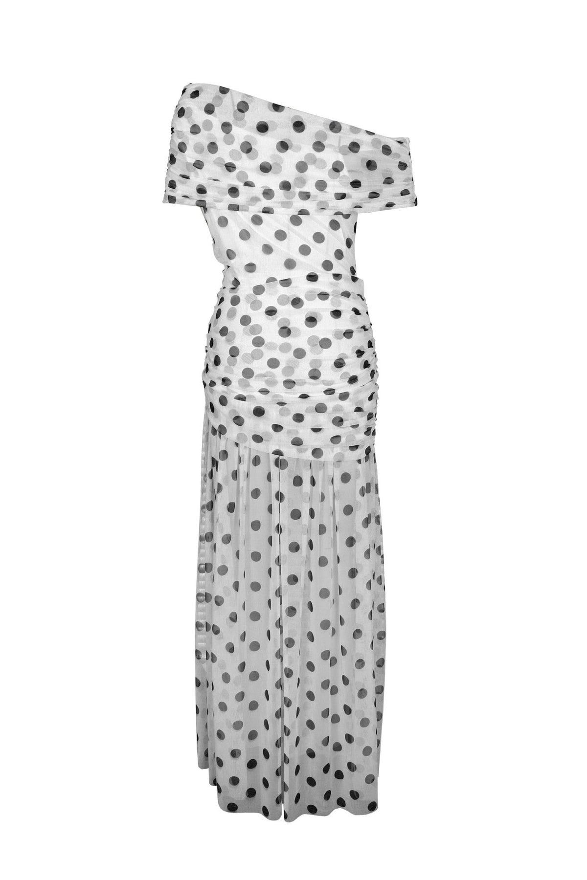 Polka Dot Off-Shoulder Slit Maxi Dress Lavish Daily