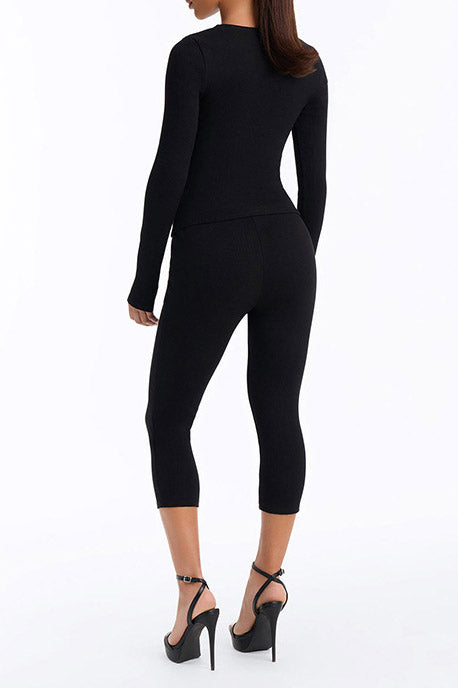 Cutout Long-Sleeve Top & Capri Pants Set Lavish Daily