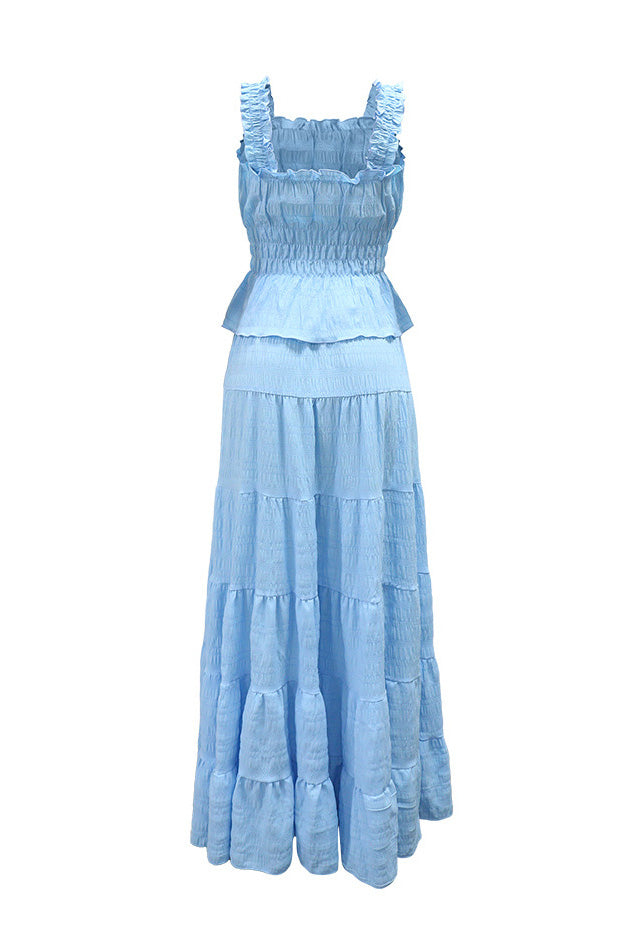 Textured Smocked Top & Tiered Maxi Skirt Set Lavish Daily