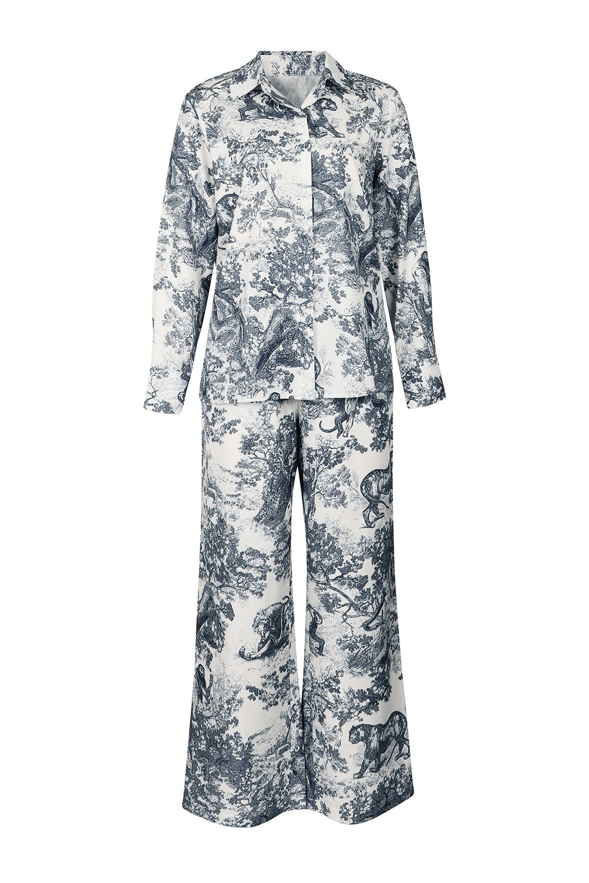 Straight Long Sleeve Shirt and Pants Set Lavish Daily