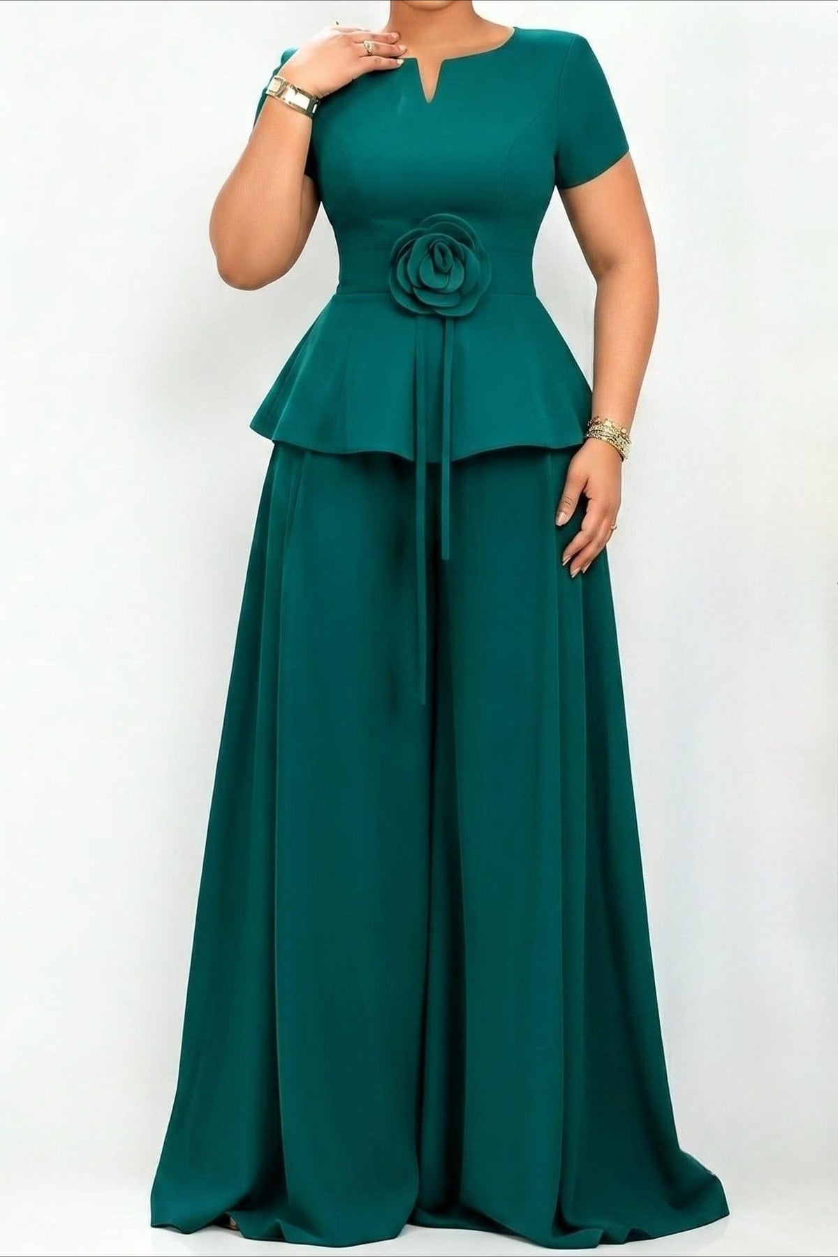 3D Floral Peplum & Wide Leg Matching Set Lavish Daily