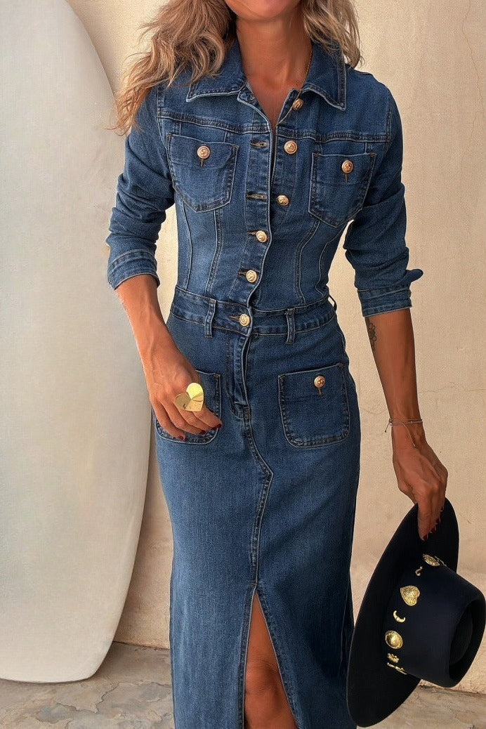 Tailored Denim Pencil Midi Dress Lavish Daily