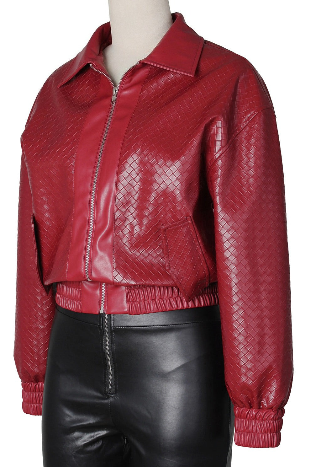 Textured PU Leather Cropped Moto Jacket Lavish Daily