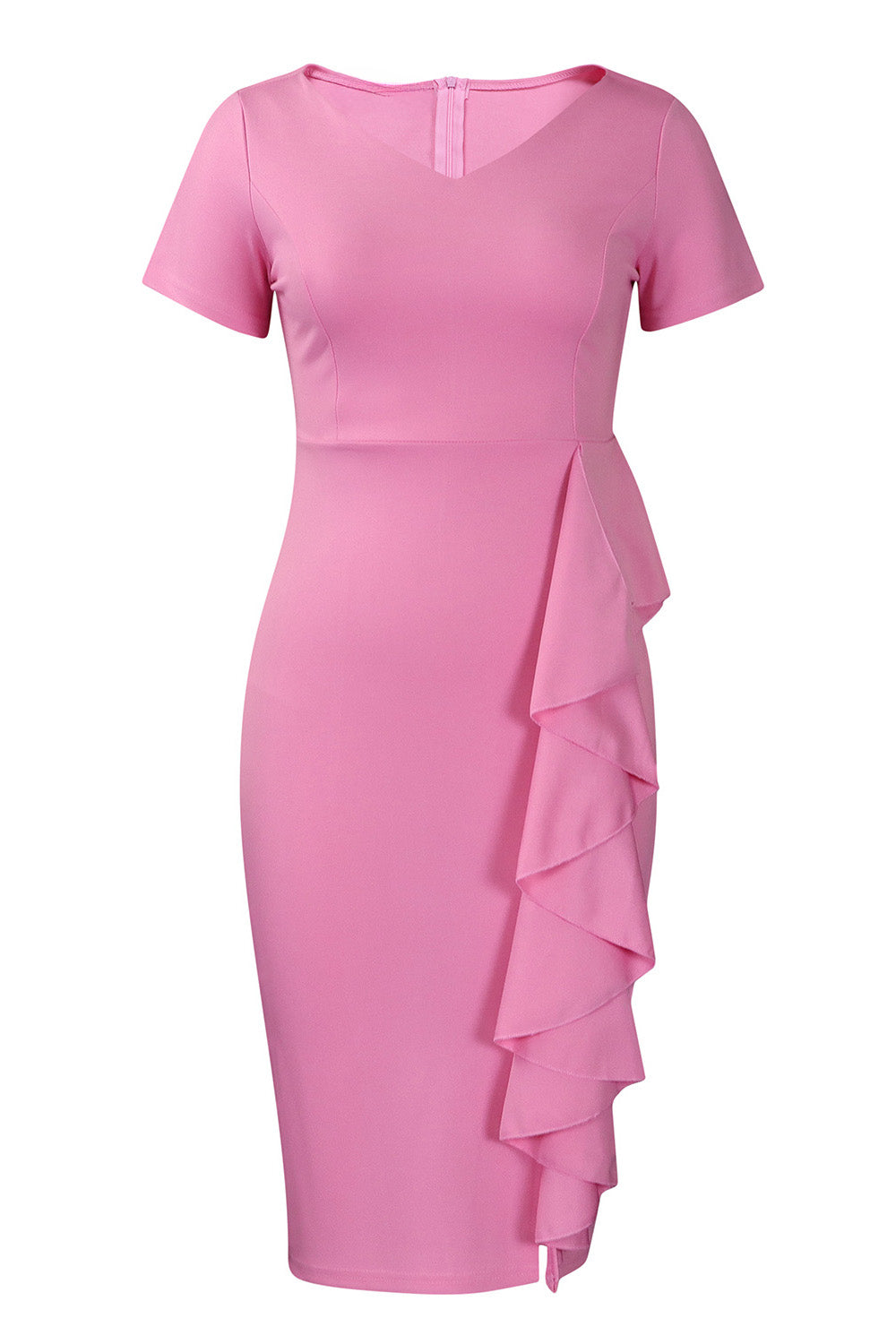 Solid Color Hip Ruffled High-Waisted Dress Lavish Daily