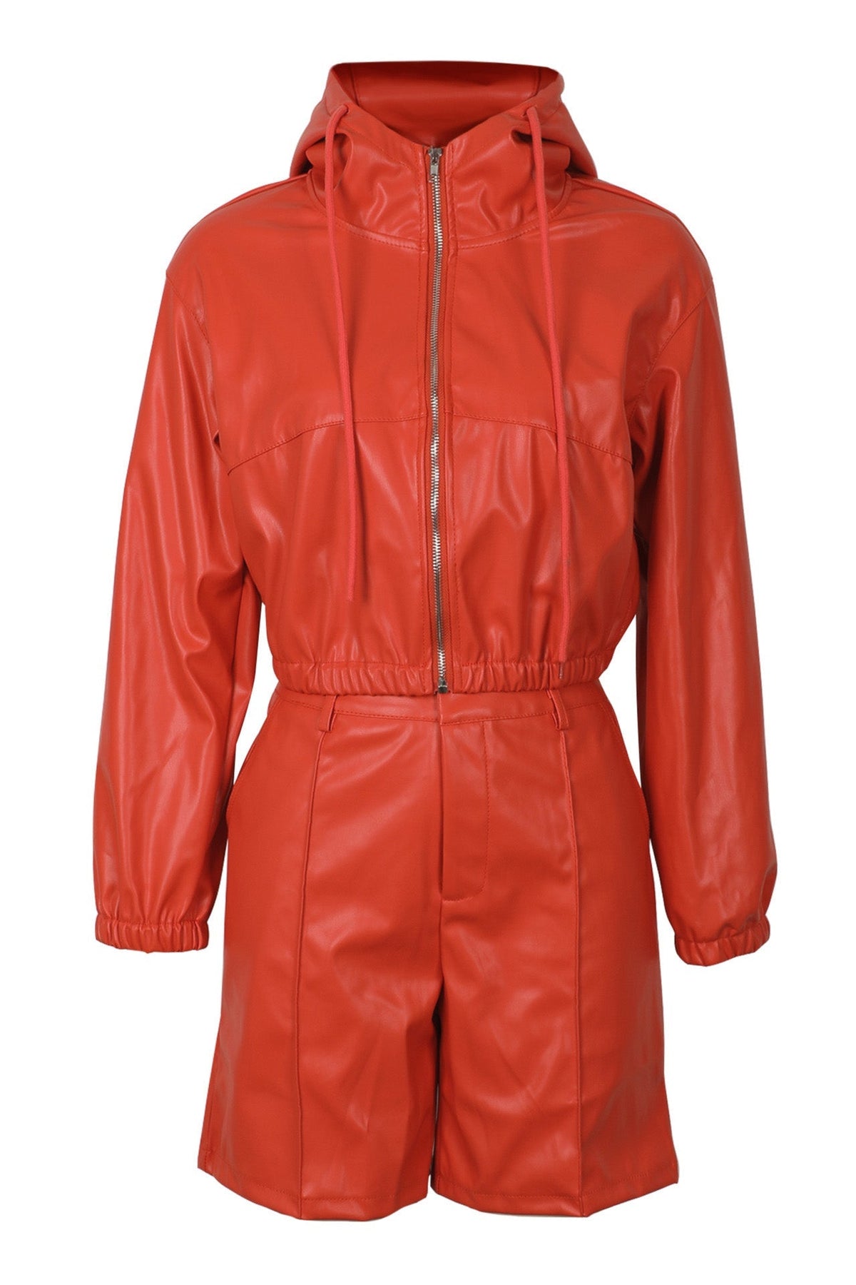 Faux Leather Hooded & Shorts Set Lavish Daily