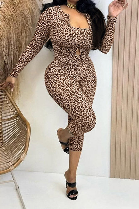 Leopard Crop Top, Cardigan & Capri Pants Set Lavish Daily