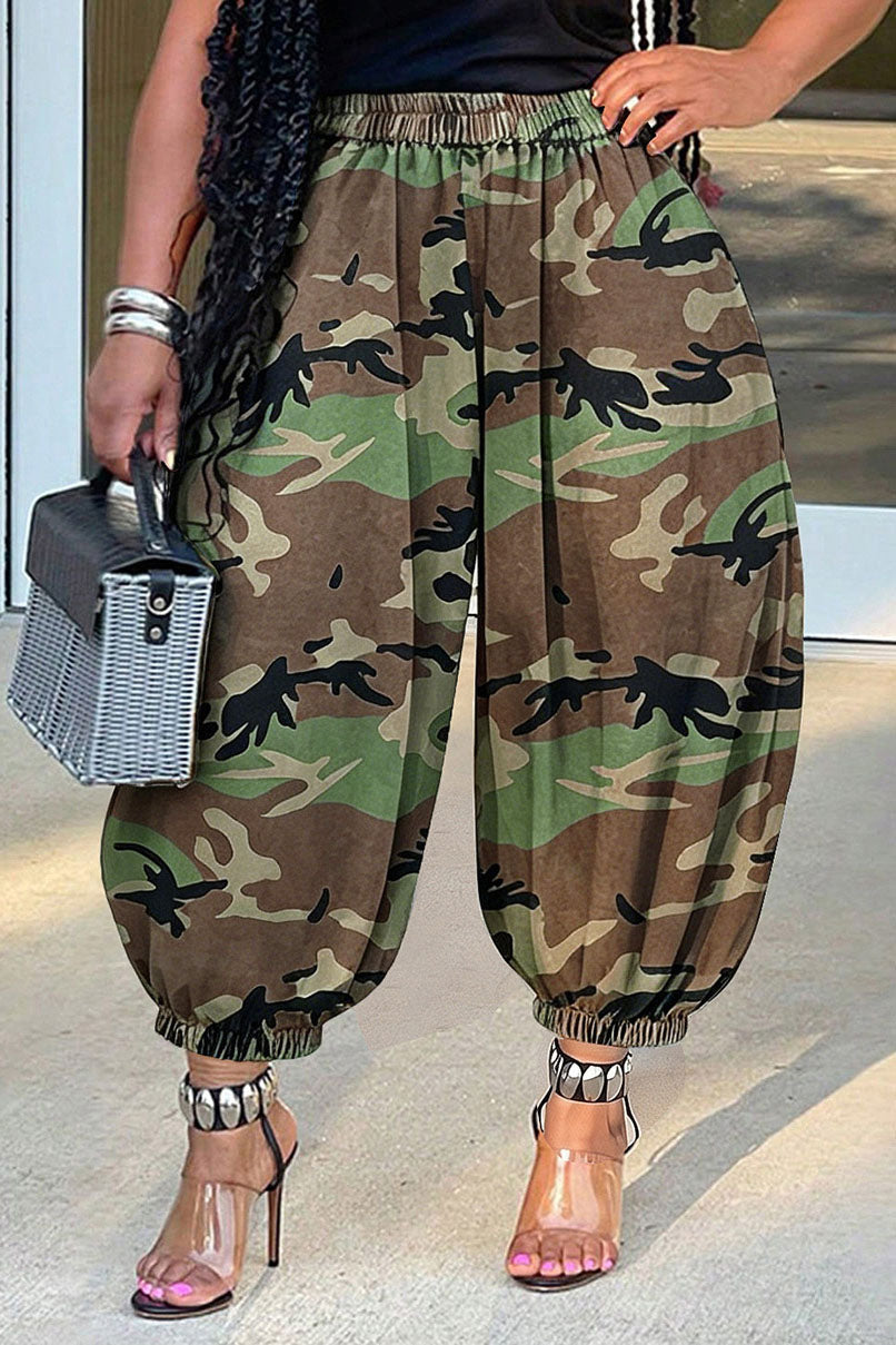 Camo Print Balloon Cropped Pants Lavish Daily