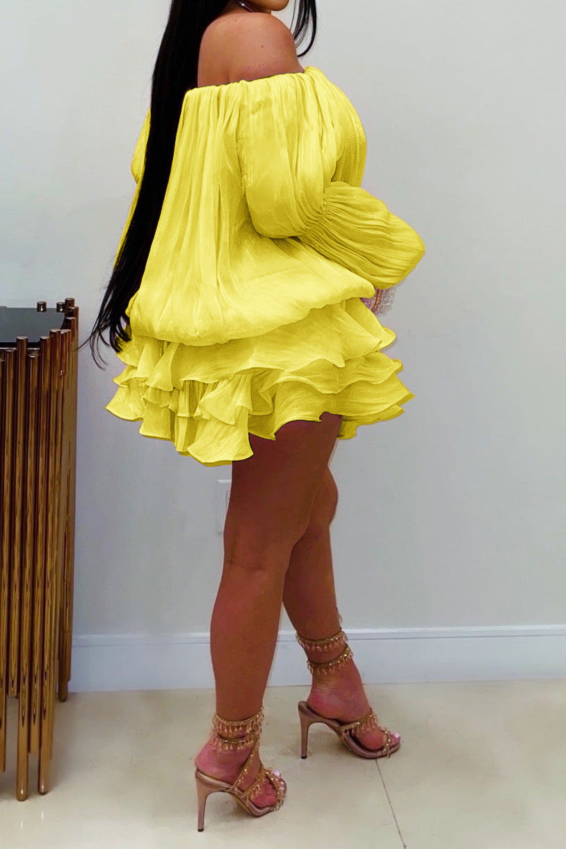 Plisse Off-Shoulder Tiered Mini Dress Lavish Daily