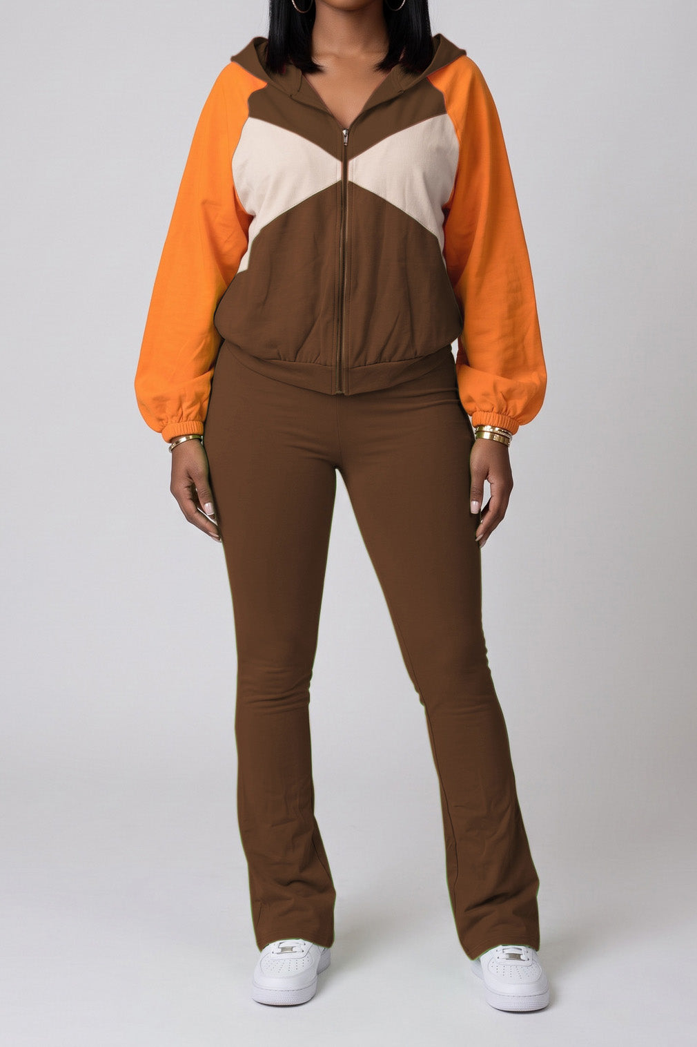 Zip-Front Contrast Panel Track Pants Set Lavish Daily