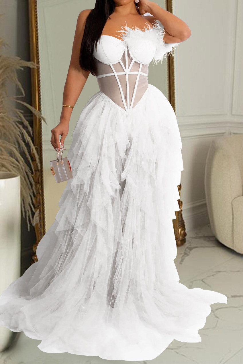 Strapless Corset Tulle Maxi Dress Lavish Daily