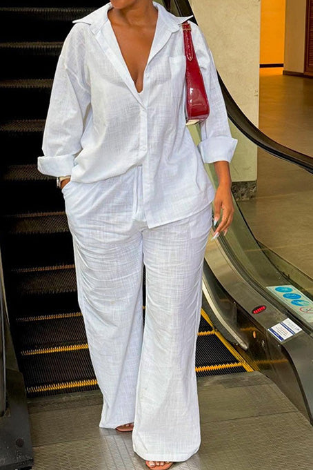 Relaxed Shirt & Wide Leg Pants Set Lavish Daily