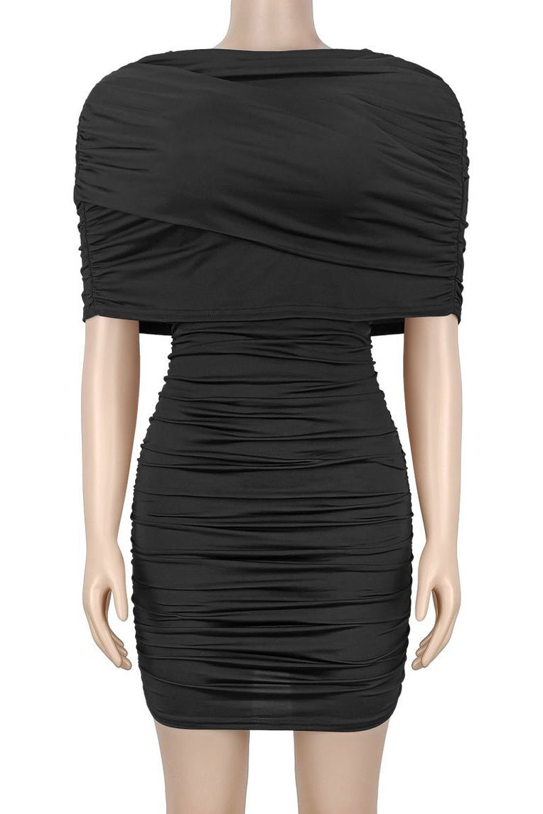 Draped Cape Ruched Bodycon Mini Dress Lavish Daily