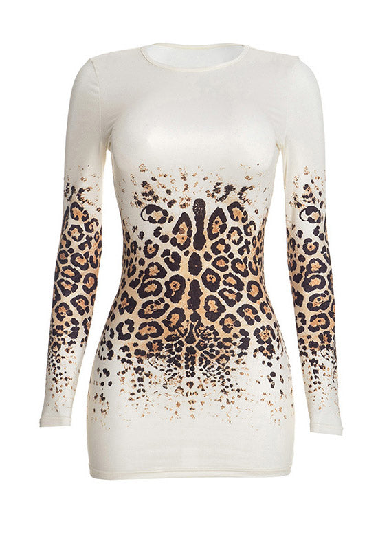 Leopard-Print Long-Sleeve Bodycon Mini Dress Lavish Daily