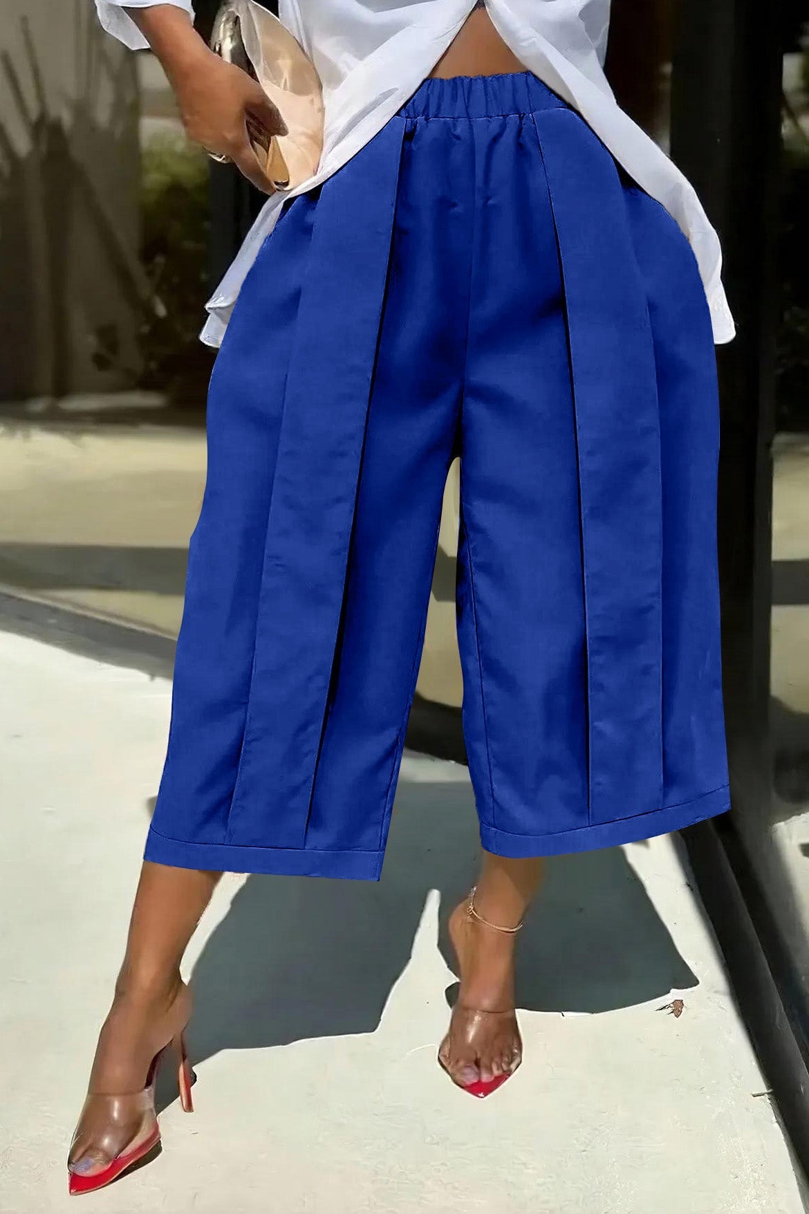 High Waist Pleated Wide Leg Culottes Lavish Daily