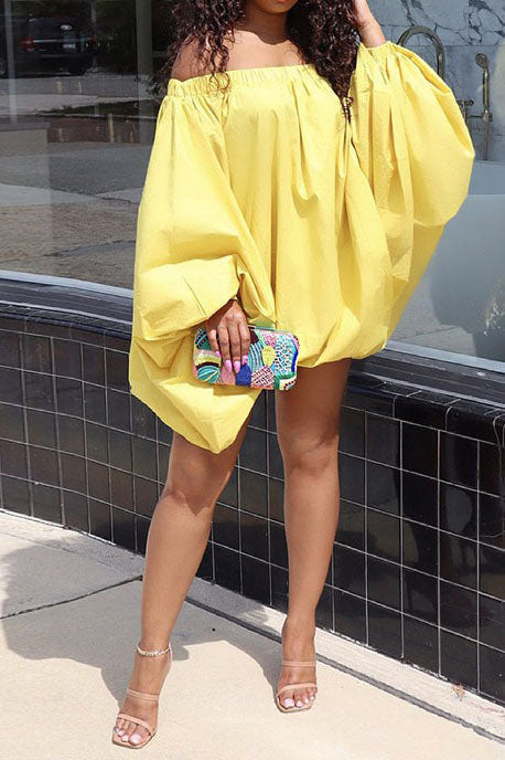 Solid Off-The-Shoulder Bubble Hem Mini Dress Lavish Daily