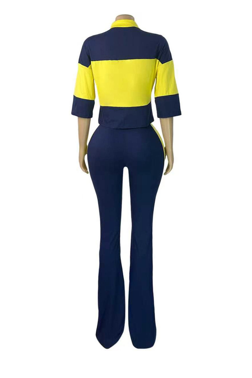 Collared Top & Flare Pants Two-Piece Set Lavish Daily