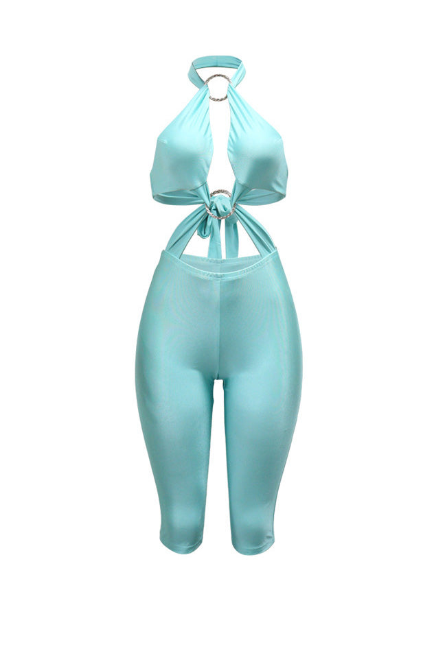 Ring Cutout Halter Capri Jumpsuit Lavish Daily