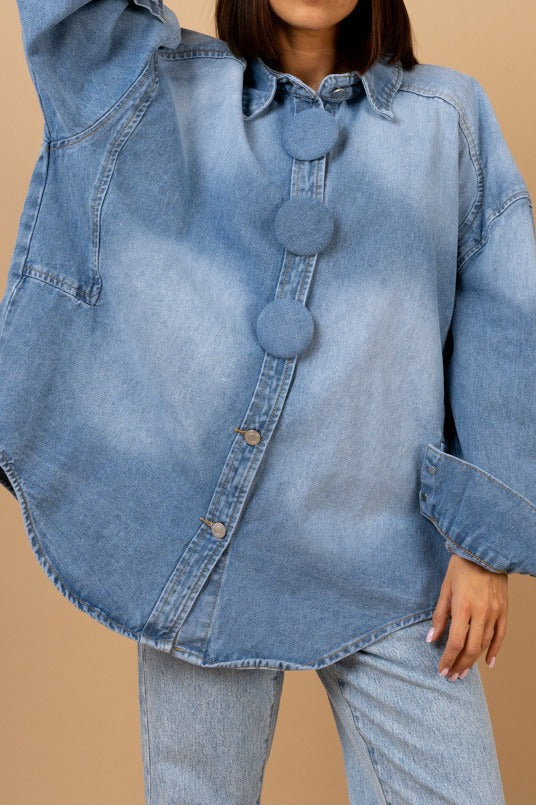 Oversized Statement Button Denim Shacket LavishDaily