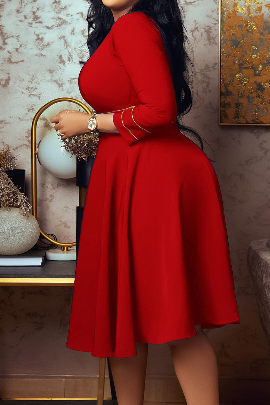 Contrast-Trim Fit-and-Flare Midi Dress Lavish Daily