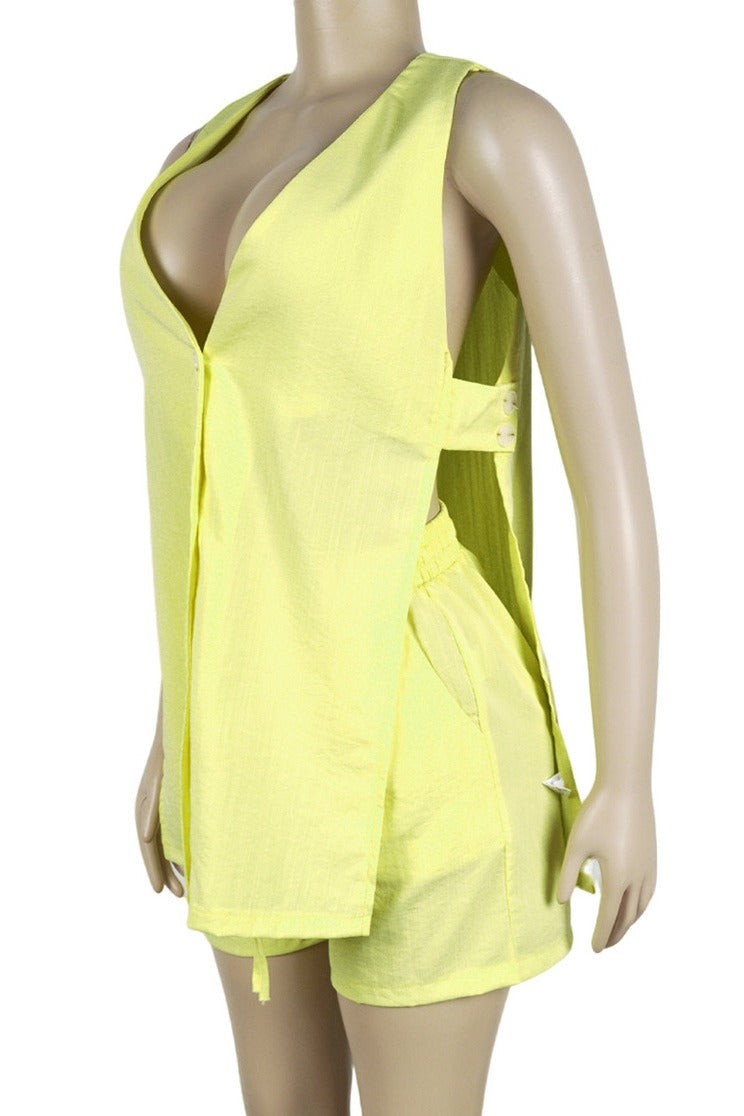 2-Piece Linen-Feel Vest & Shorts Set Lavish Daily