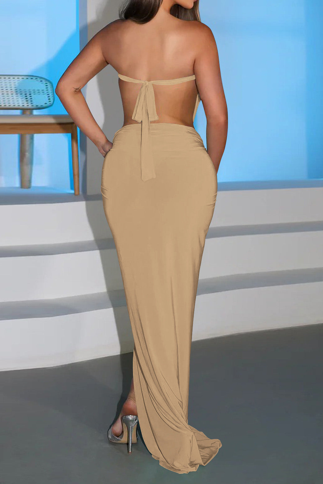 Cutout Ruched High Slit Maxi Dress Lavish Daily