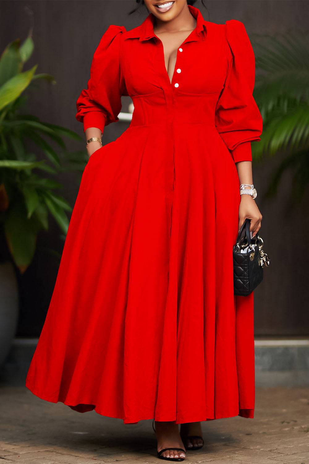 Long Sleeve Flared Maxi Dress Lavish Daily