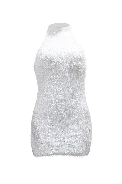 Sequin Embellished Textured Halter Mini Dress Lavish Daily