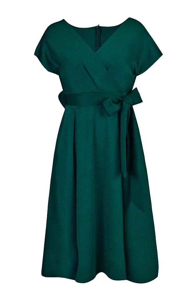 Solid Color Belted Bow Tie Waist Dress Lavish Daily