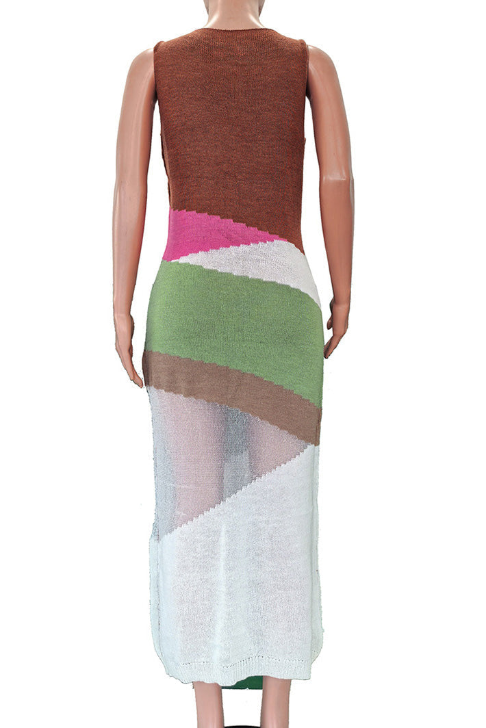 Diagonal Colorblock Knit Maxi Dress Lavish Daily