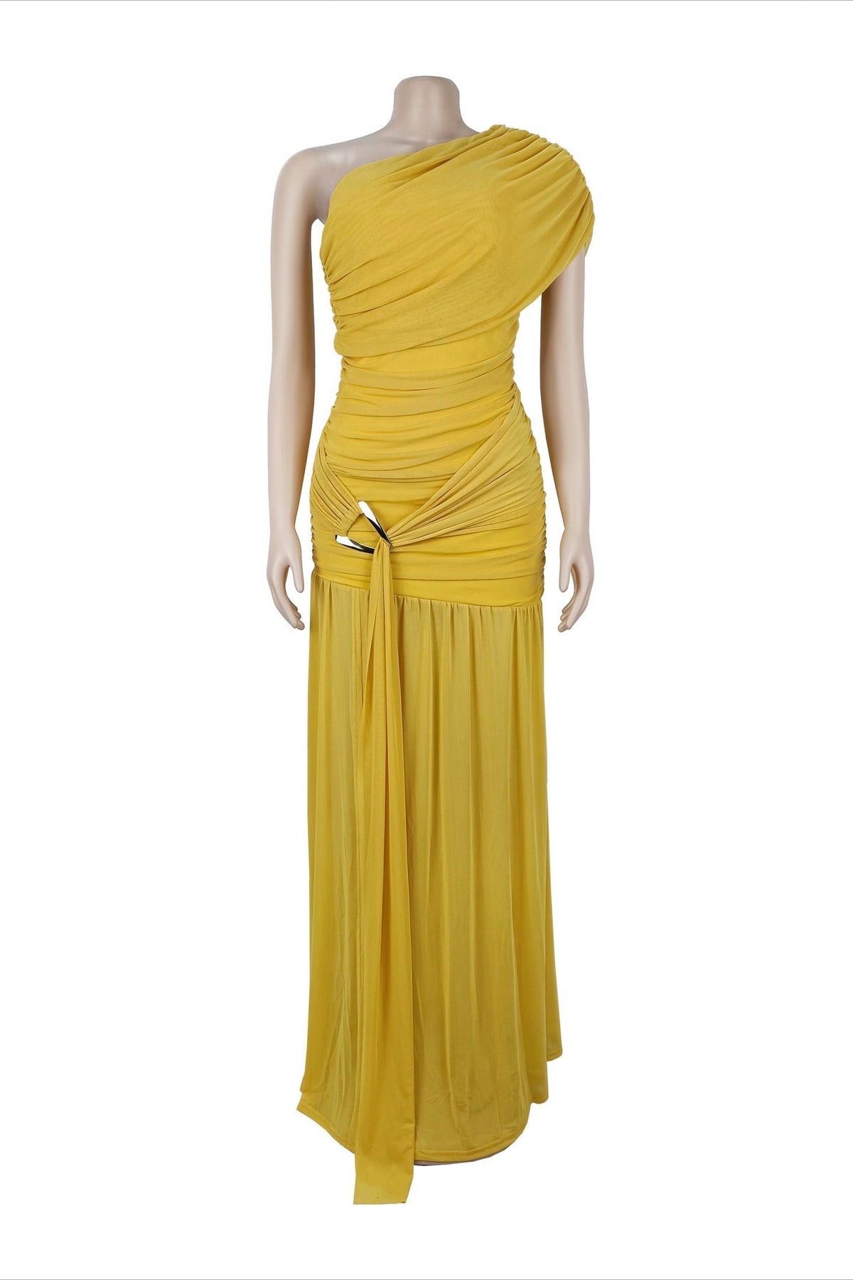 One Shoulder Ruched High Slit Maxi Dress Lavish Daily