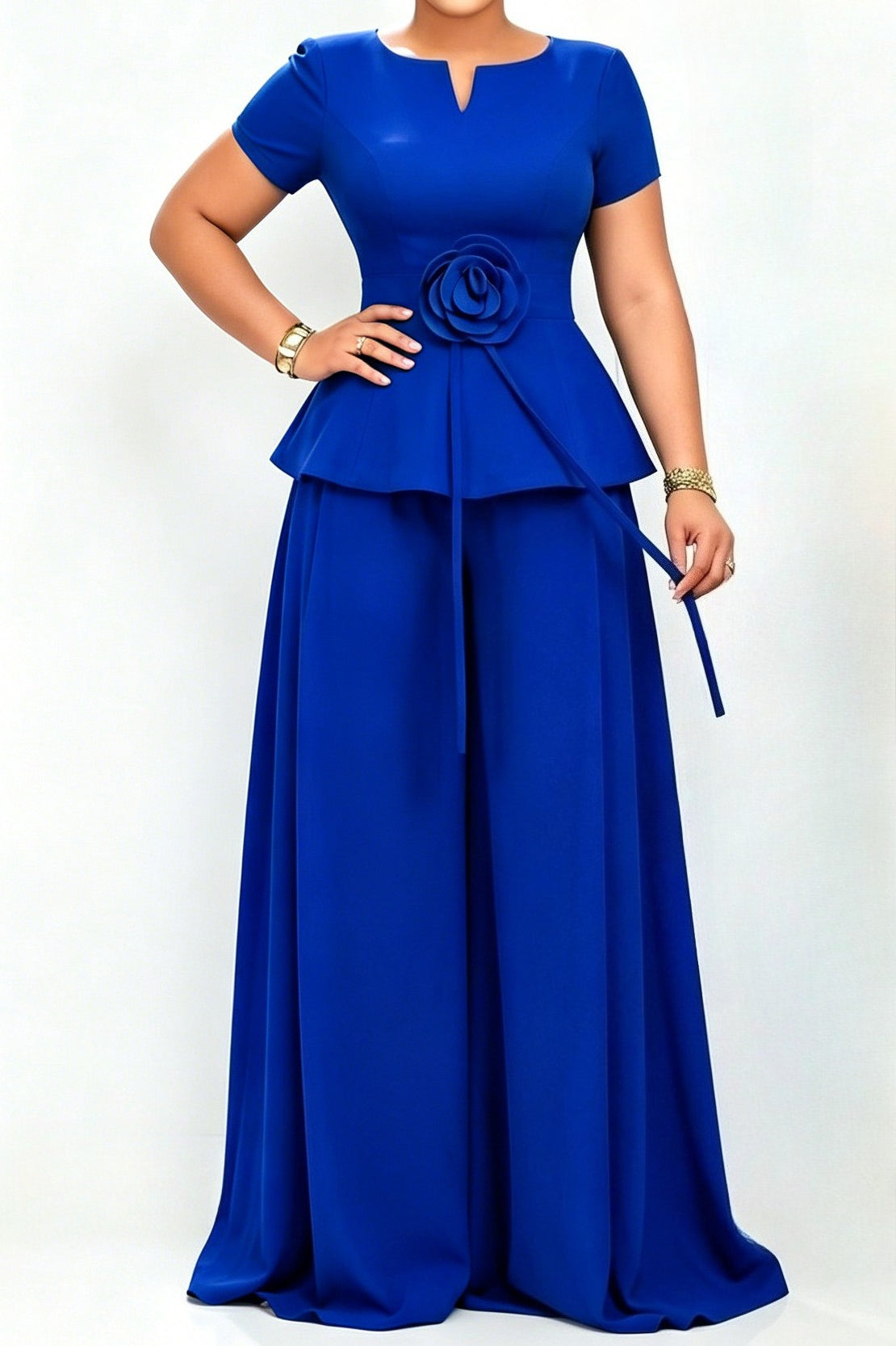 3D Floral Peplum & Wide Leg Matching Set Lavish Daily