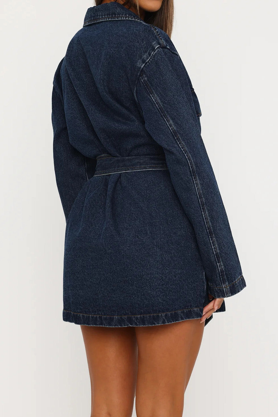 Belted Longline Denim Trench Jacket Lavish Daily