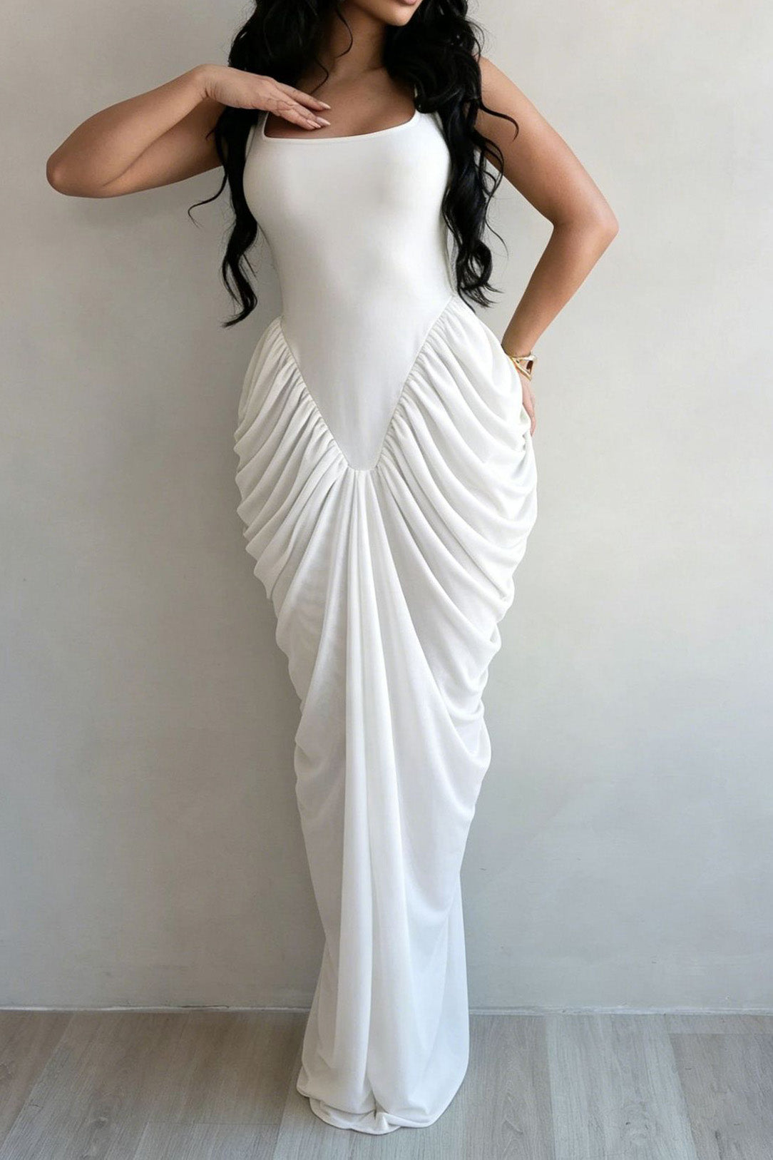 Draped V-Waist Chiffon Maxi Dress Lavish Daily