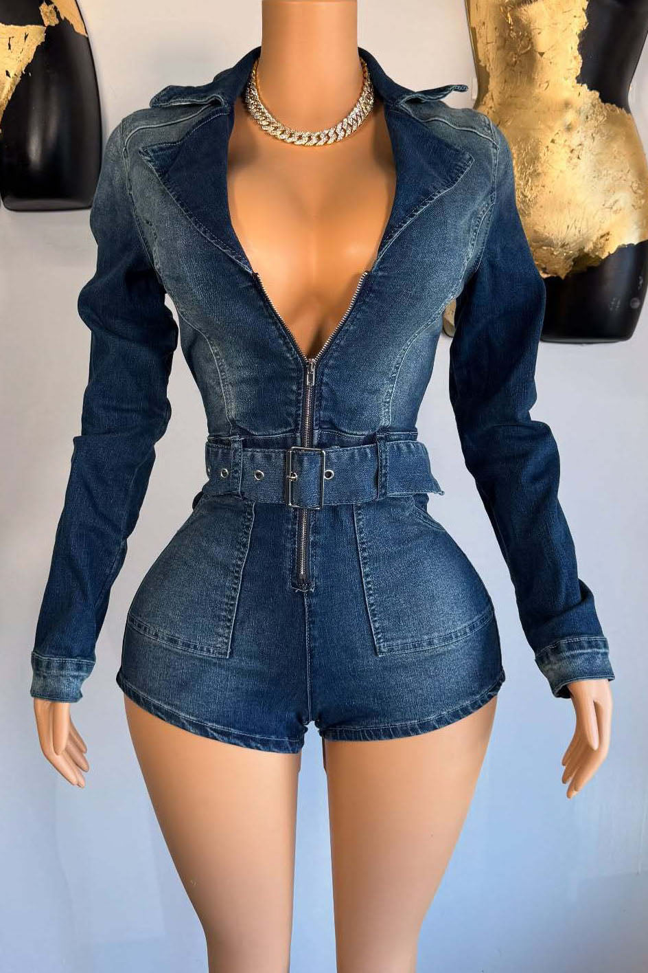 Denim Stretch Romper Lavish Daily