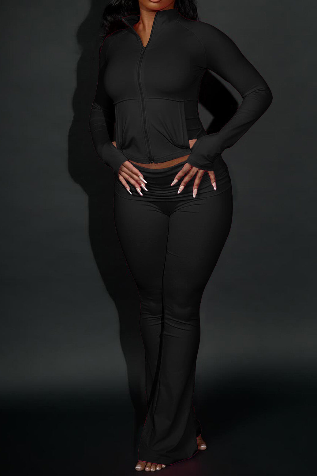 Sculpted Foldover Waist Flare Pants Set Lavish Daily