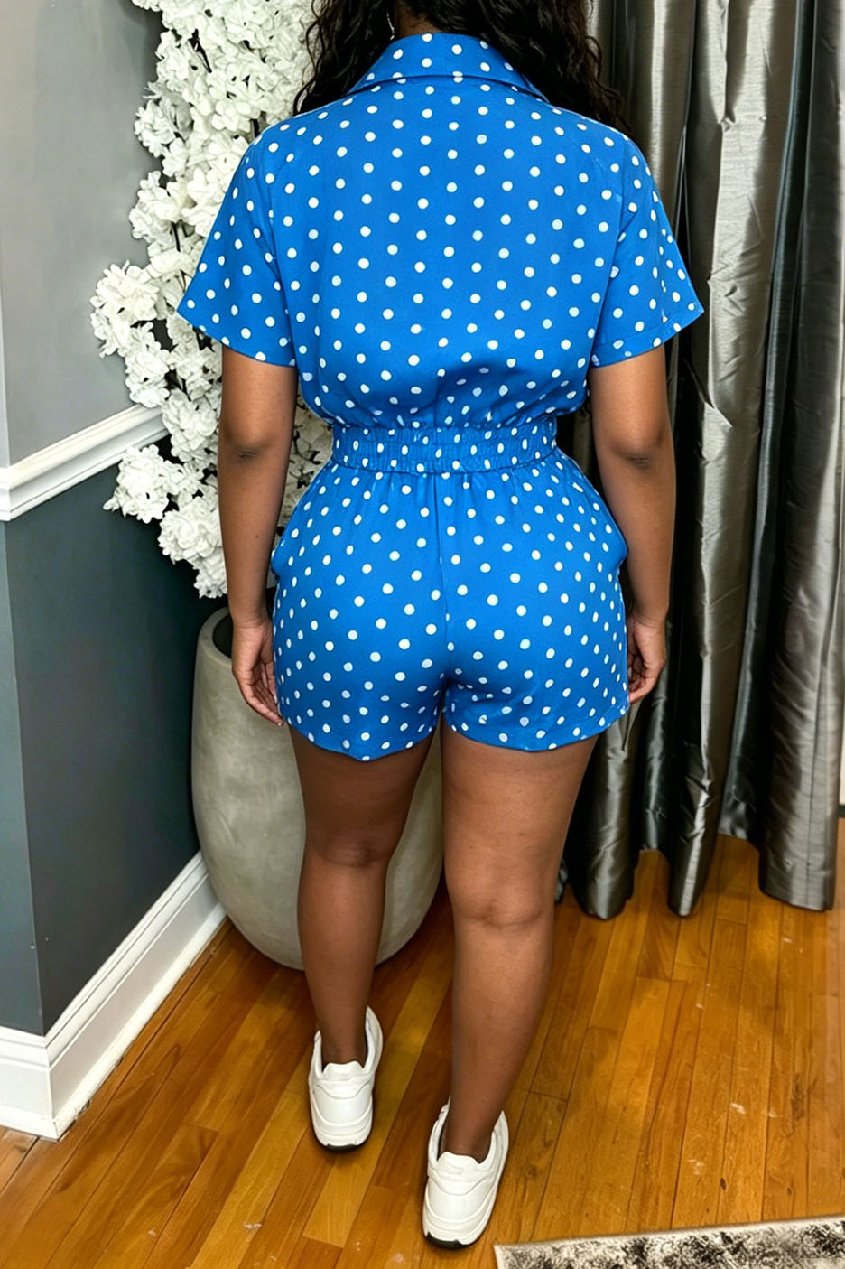 Polka Dot Zip-Up Shorts Set Lavish Daily
