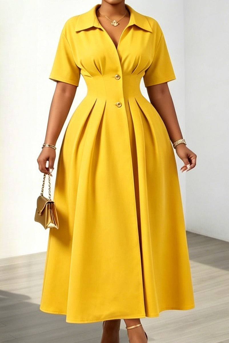 Tailored Collared Pleated A-Line Dress Lavish Daily