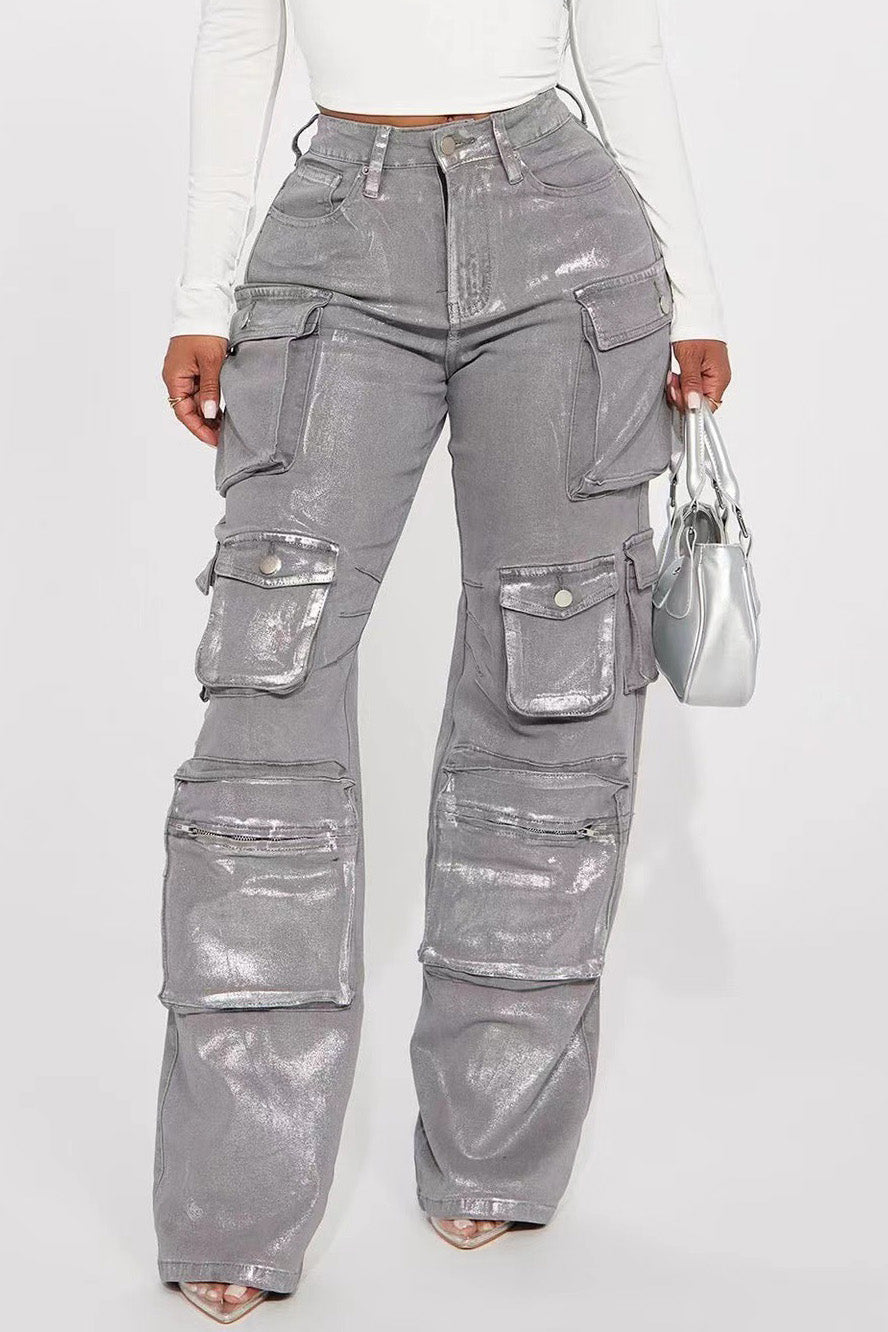 High-Shine Multi-Pocket Cargo Pants Lavish Daily
