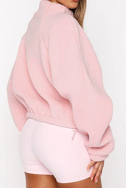 Solid Color Zip-Up Long Sleeve Plush Jacket Lavish Daily