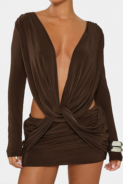 Twist-Front Cutout Long-Sleeve Mini Dress Lavish Daily