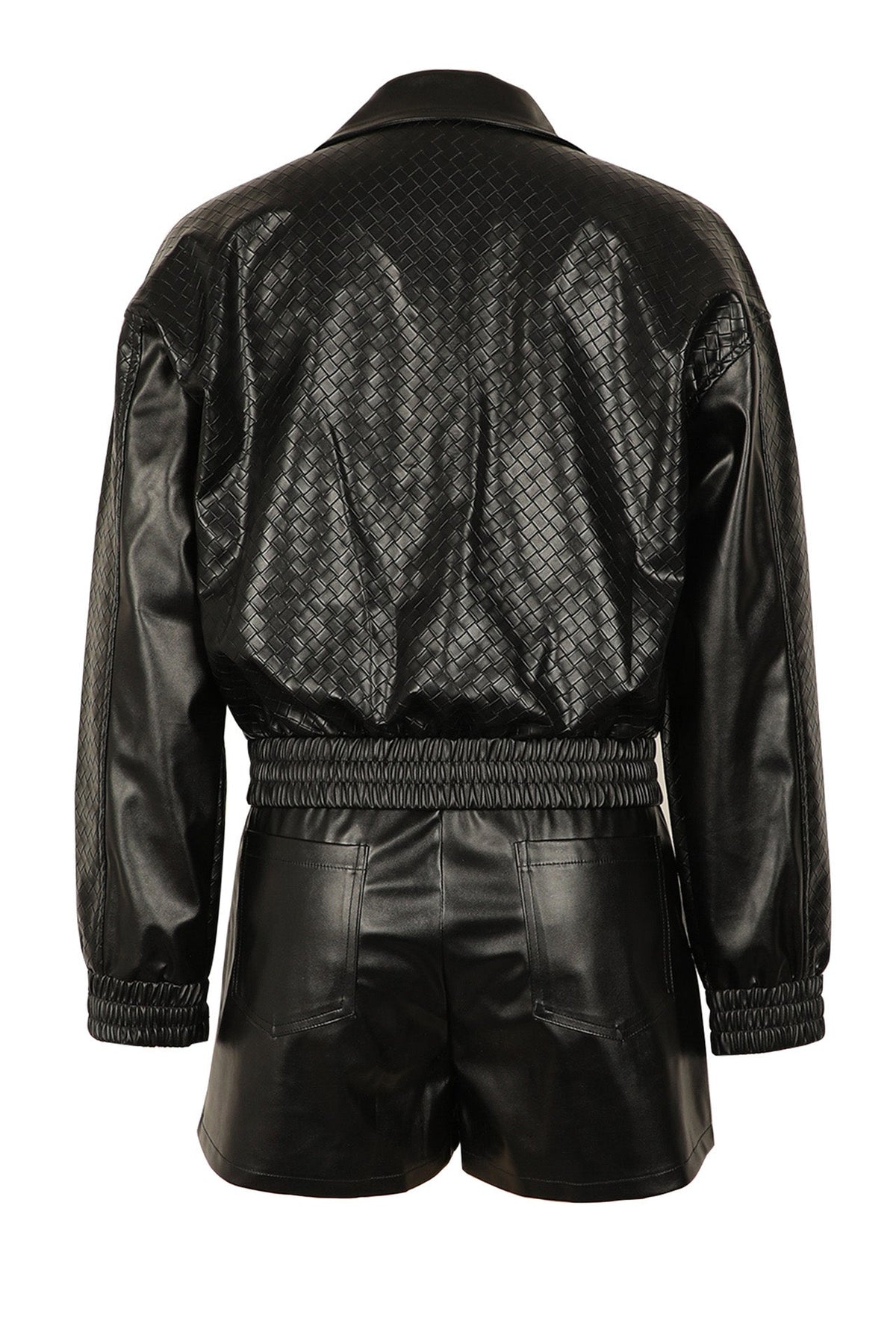 Woven Faux Leather Bomber Shorts Set Lavish Daily
