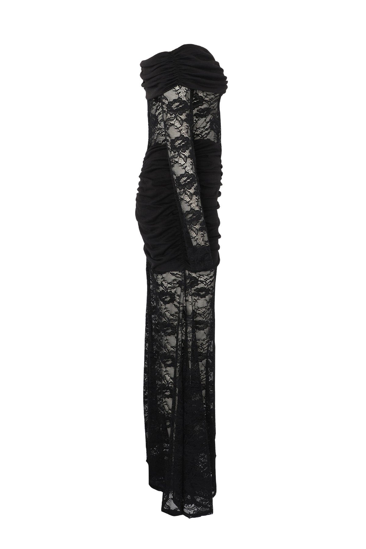 Off-Shoulder Ruched Lace Maxi Dress Lavish Daily