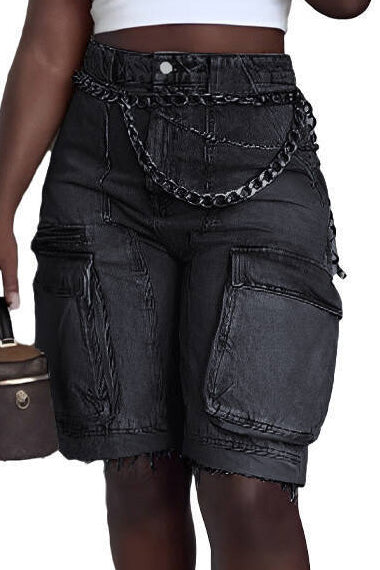 Vintage Wash Raw Hem Denim Cargo Jorts Lavish Daily